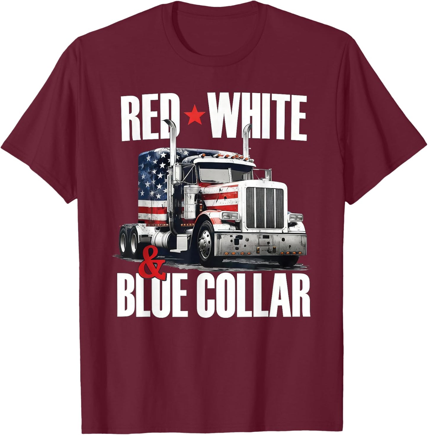 Red White and Blue Collar Patriotic Trucker USA Flag T-Shirt - T-Shirt | Maroon