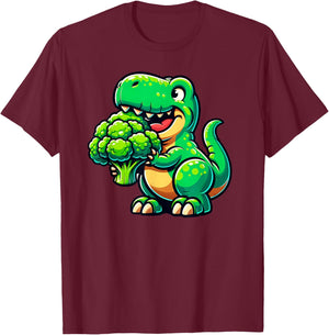 T rex Broccolisaurus Dinosaur Broccoli Vegan Boys Girls Kids T-Shirt - T-Shirt | Maroon