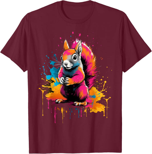 Cooles Eichhörnchen auf bunt bemaltem Eichhörnchen T-Shirt - T-Shirt | Maroon