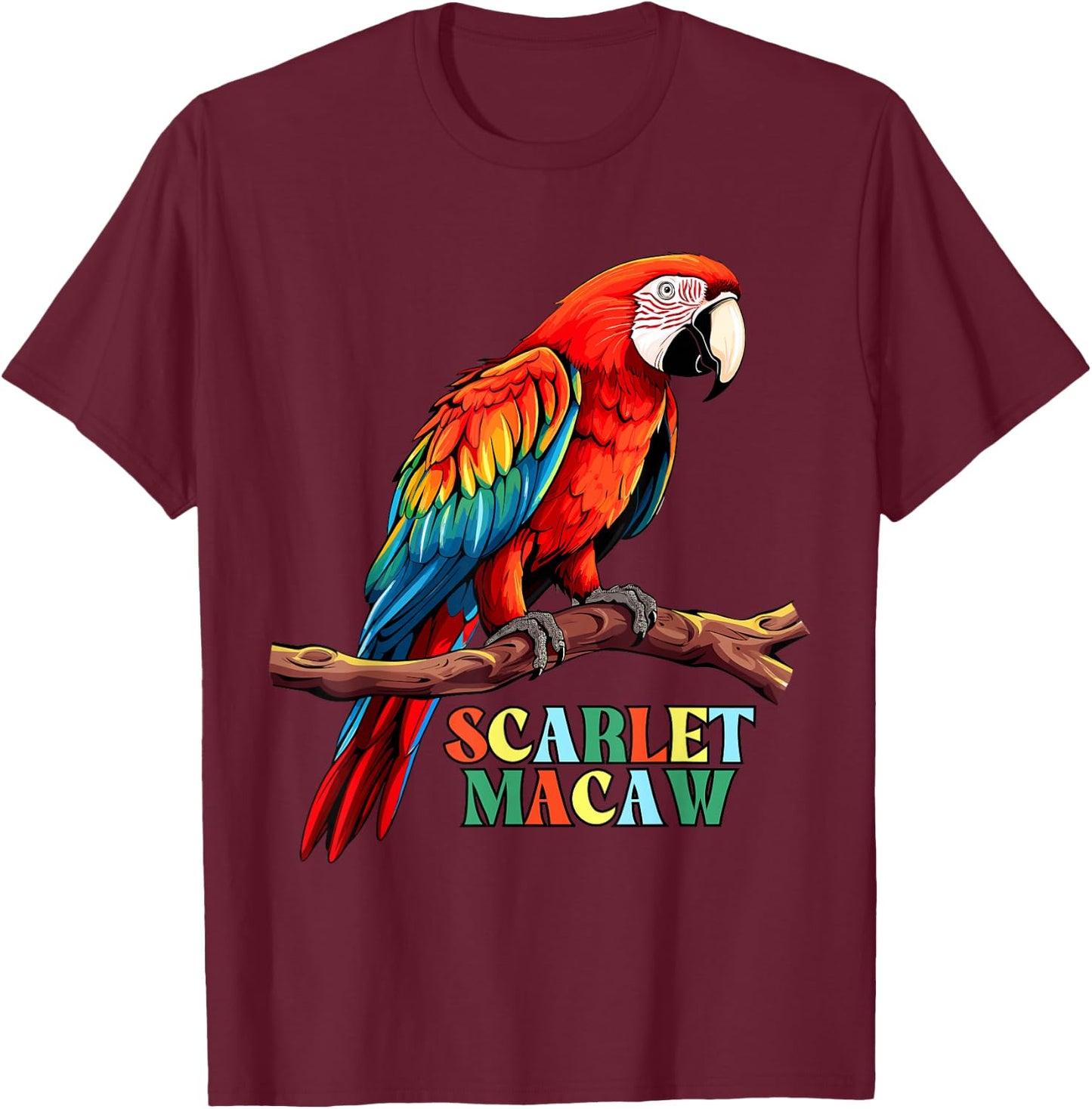 Macaw Parrot, Scarlet Macaw T-Shirt - T-Shirt | Maroon
