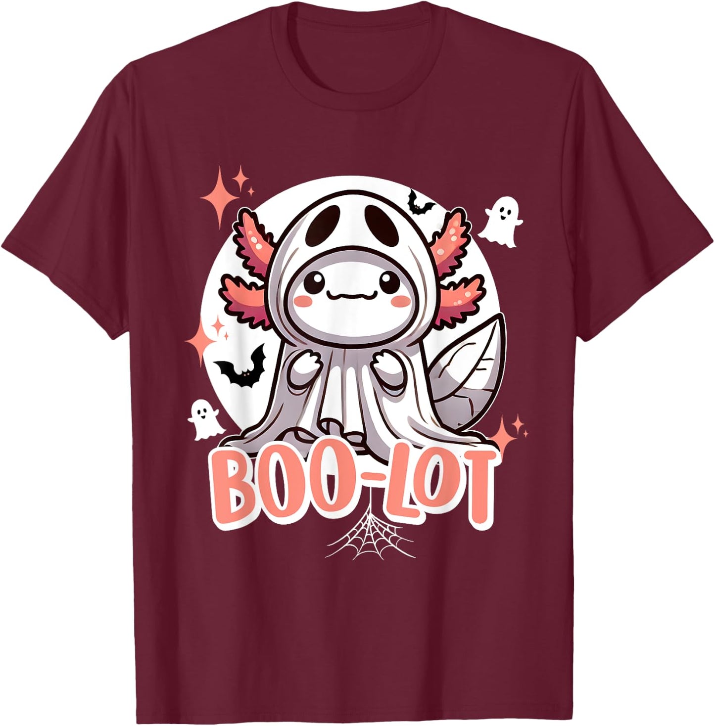 Boo-Lot Adorable Axolotl Halloween Ghost T-Shirt - T-Shirt | Maroon
