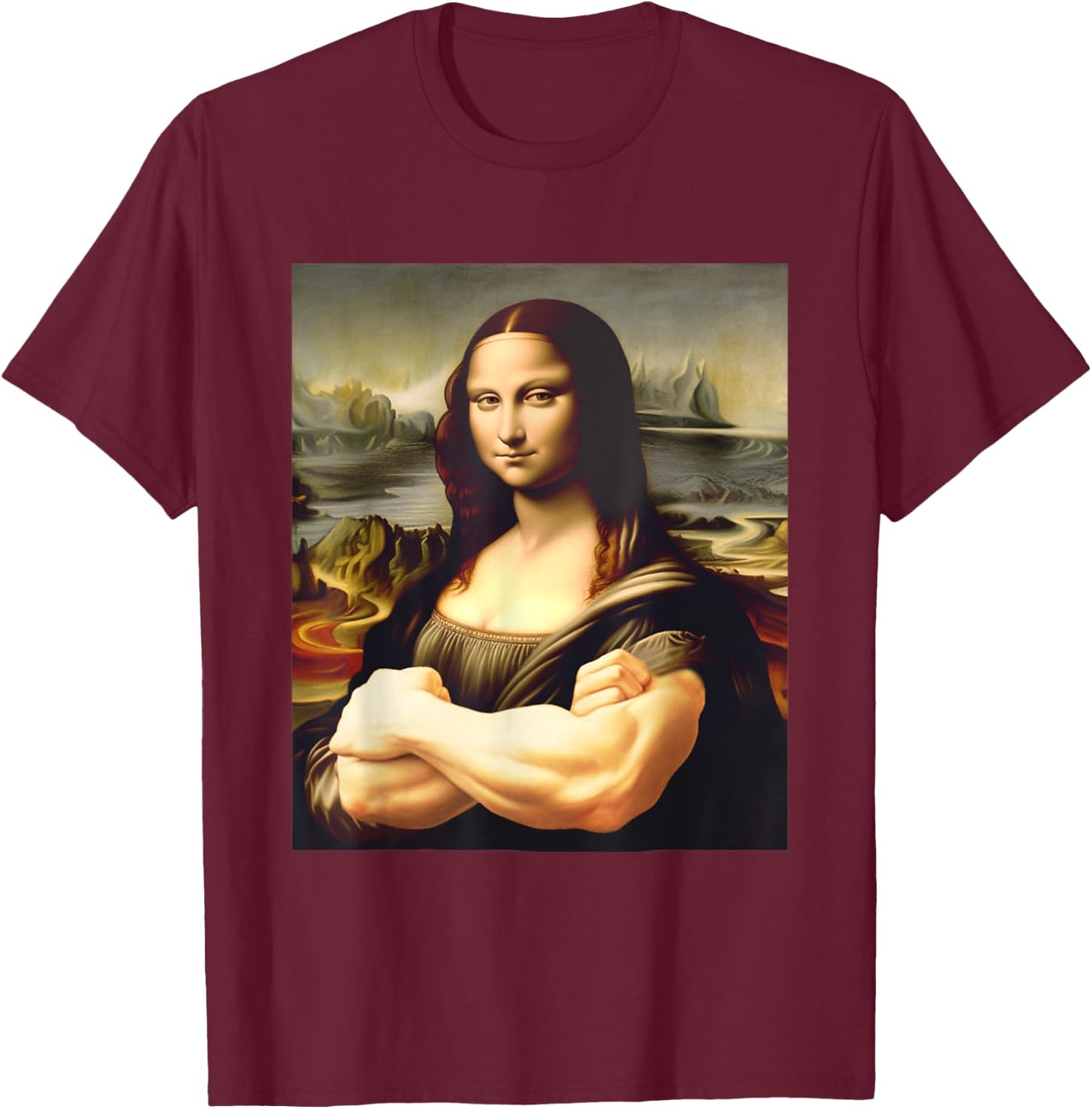 Mona Lisa Bodybuilding Funny Mona Lisa Muscle Gym Workout T-Shirt - T-Shirt | Maroon