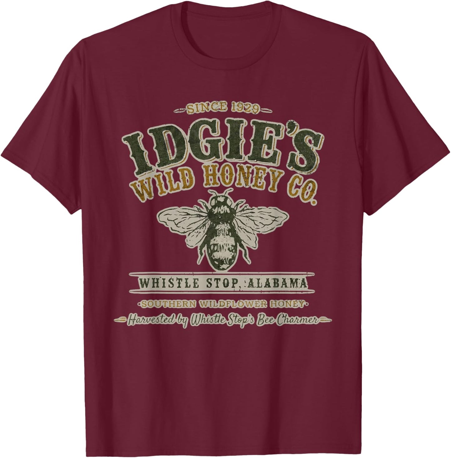 Idgies Wild Honey Co Whistle Stop Alabama Bee Charmer Retro T-Shirt - T-Shirt | Maroon