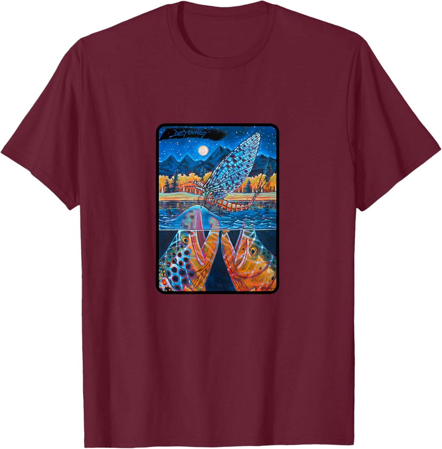 Teton Riser Trout Fishing Derek DeYoung T-Shirt - T-Shirt | Maroon