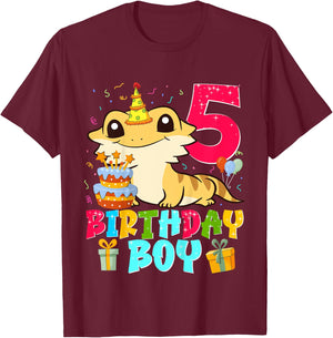 Kids Bearded Dragon Lizard 5th Birthday 5 Years Old Boy Kids T-Shirt - T-Shirt | Maroon