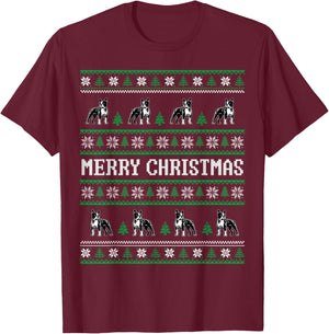 Ugly Sweater Boston Terrier Dog Christmas Dog Lover Xmas Men Women Kids T-Shirt - T-Shirt | Maroon