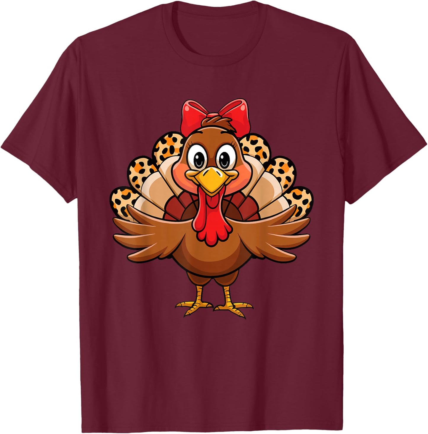 Women Girls Leopard Turkey Coquette Thanksgiving Autumn T-Shirt - T-Shirt | Maroon