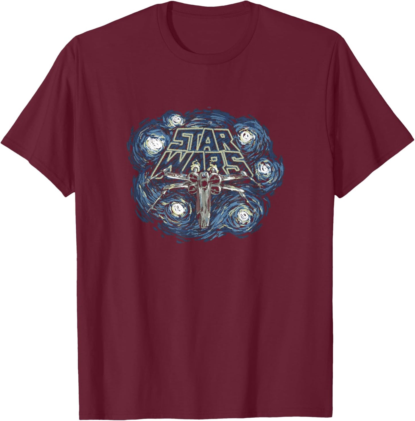 Star Wars Classic X-Wing Fighter Starry Night Vintage T-Shirt - T-Shirt | Maroon