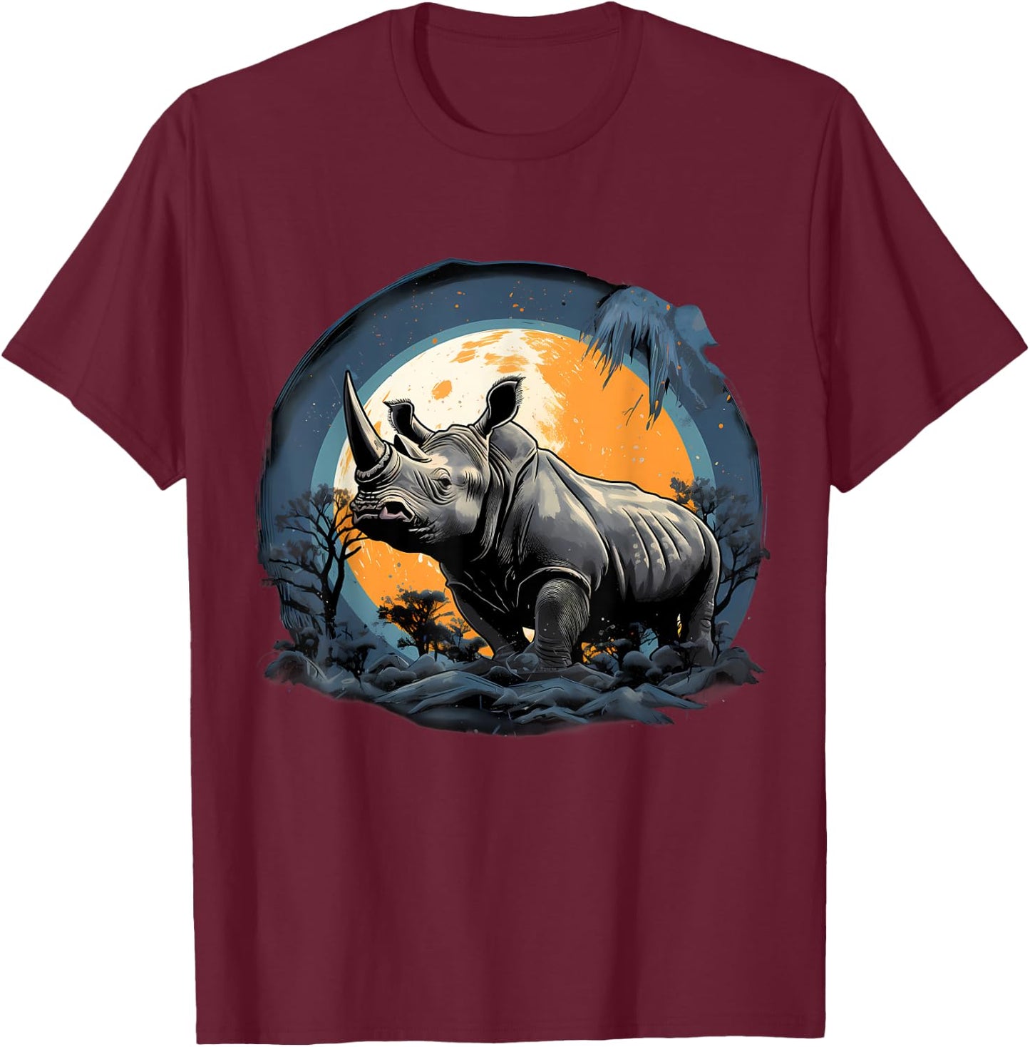 Rhino Safari Nature Artwork Rhinoceros Wildlife Safari Motif T-Shirt - T-Shirt | Maroon