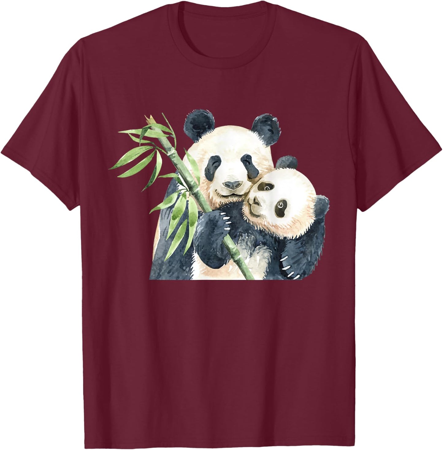 Cute Panda Lovers Kawaii Asian Bears Gifts DAIMMER -Adults & -Kids Black Short Sleeve Watercolor Panda T-Shirt - T-Shirt | Maroon