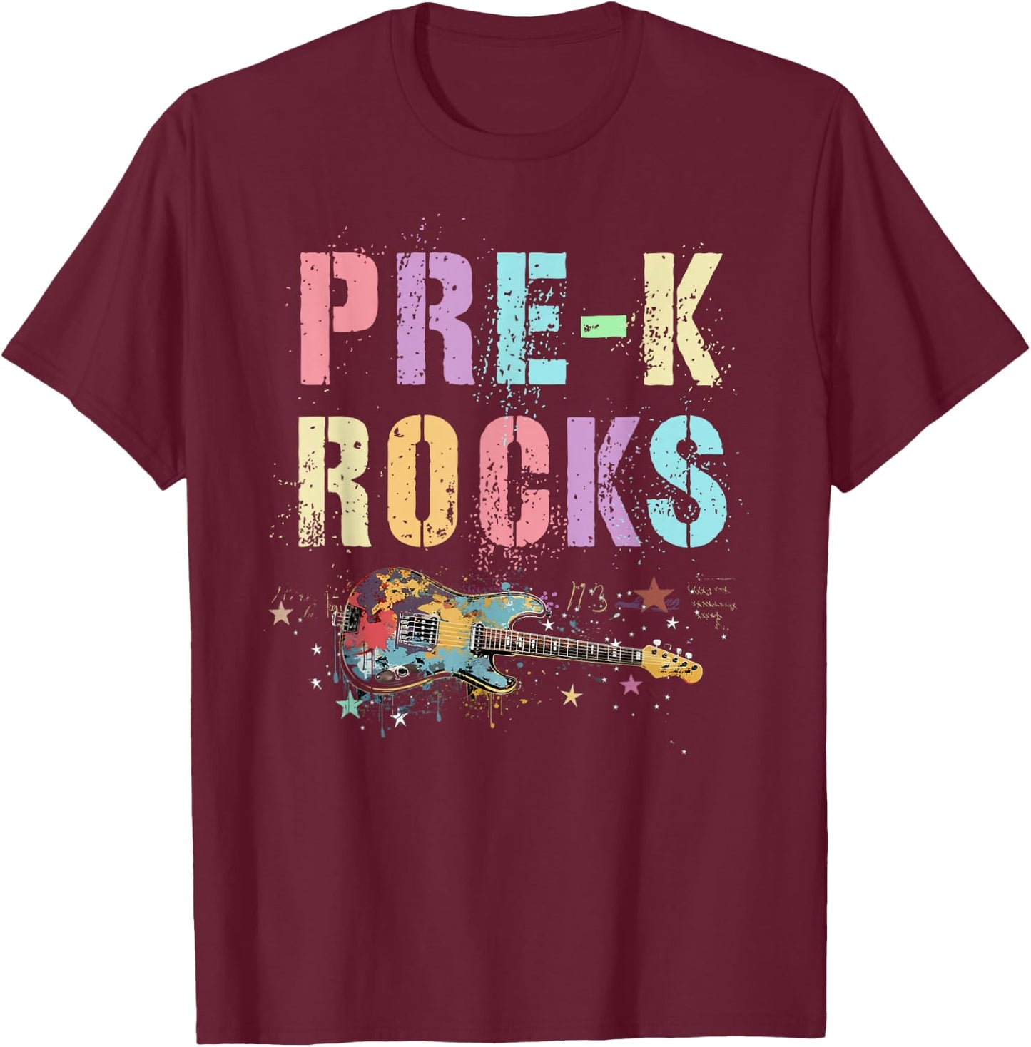 Kawaii PRE-K ROCKS Teacher PreK Crew Rockstar Preschool Kids T-Shirt - T-Shirt | Maroon