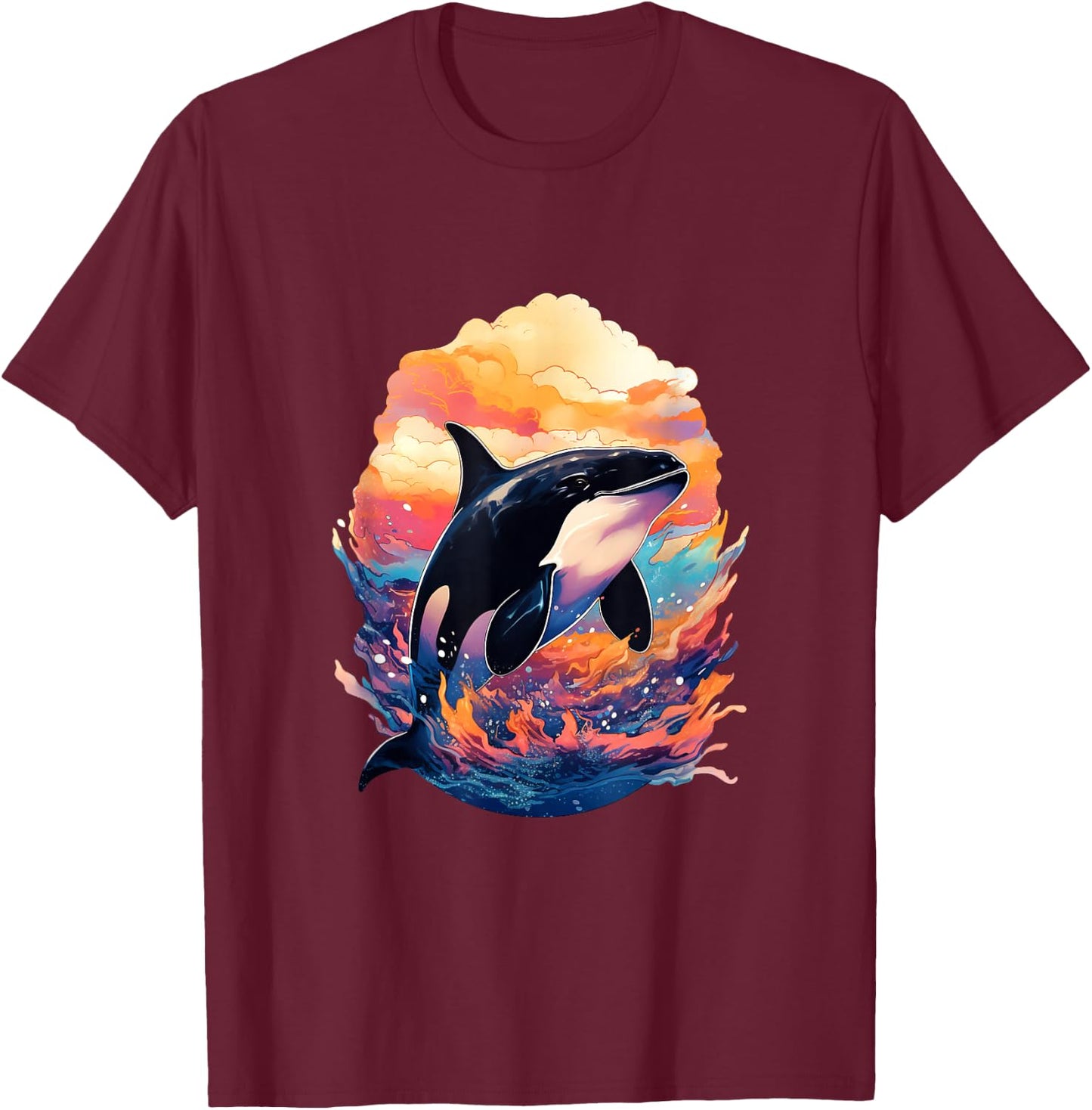 Orca - Killer Whale - Art Artwork T-Shirt - T-Shirt | Maroon