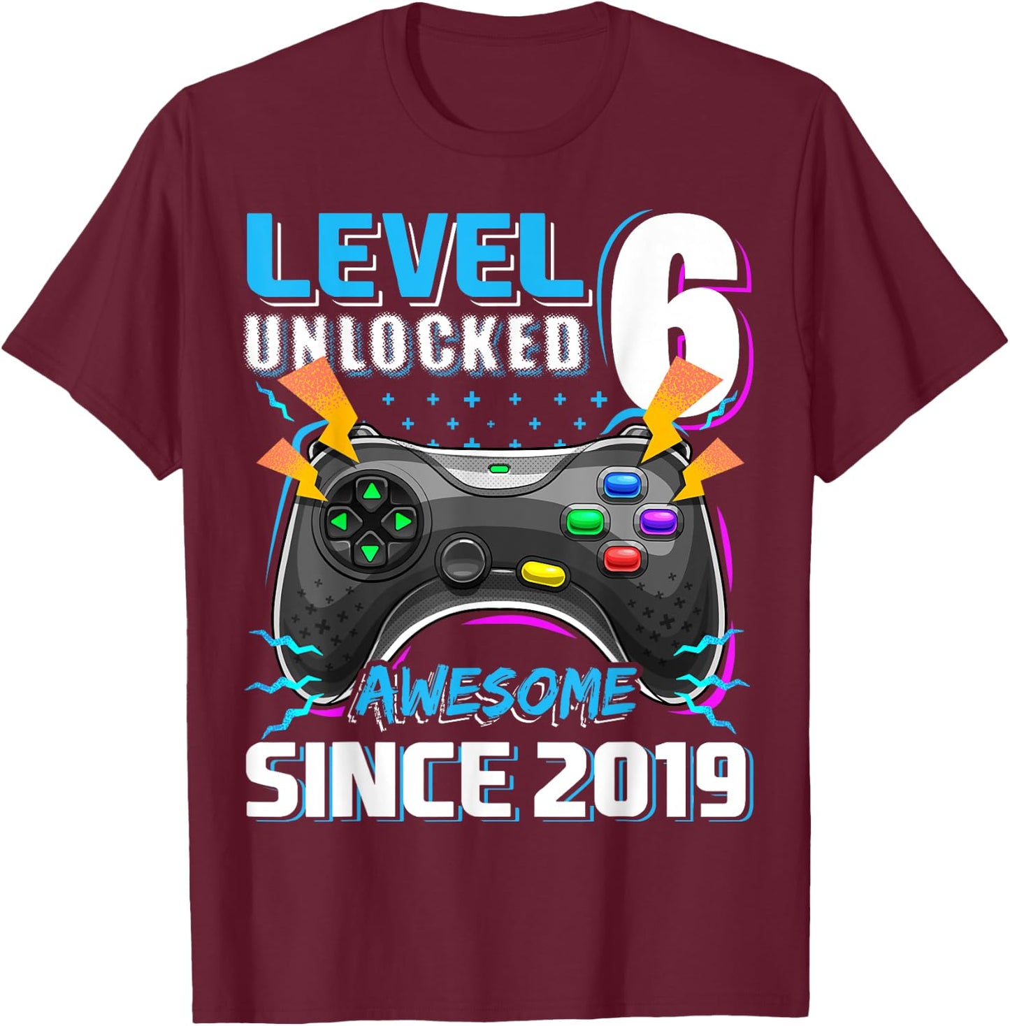 6th Birthday Boy Level 6 Gamer 6 Year Video Game Party T-Shirt - T-Shirt | Maroon