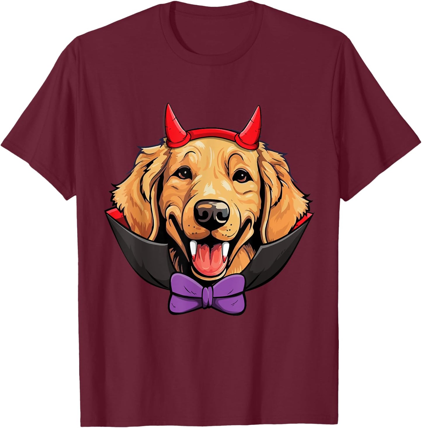 Golden Retriever Dog Vampire Halloween Costume Men Women Kids T-Shirt - T-Shirt | Maroon