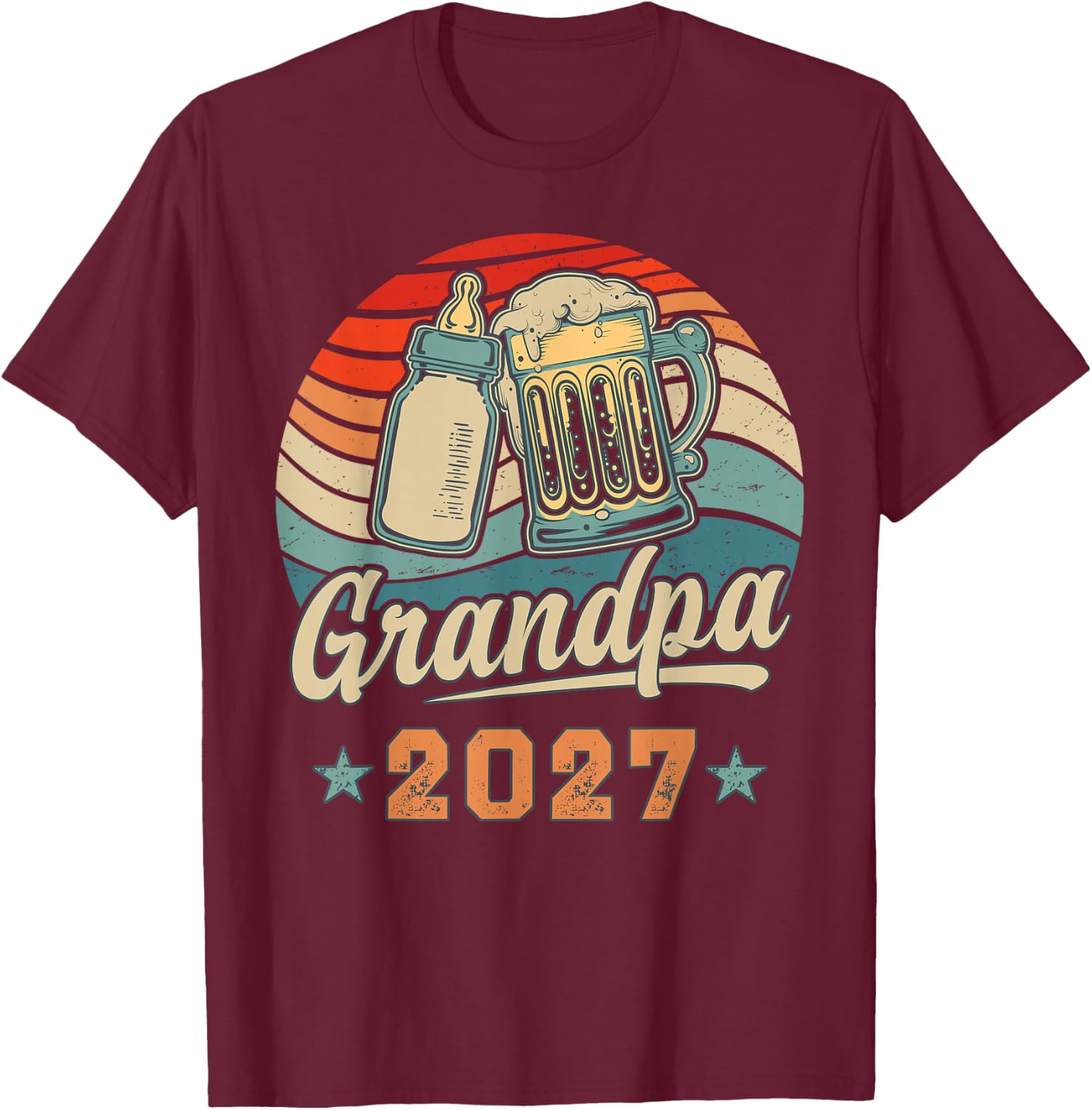 Grandpa 2027 Retro Future Grandpa Baby Reveal T-Shirt - T-Shirt | Maroon