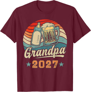 Grandpa 2027 Retro Future Grandpa Baby Reveal T-Shirt - T-Shirt | Maroon