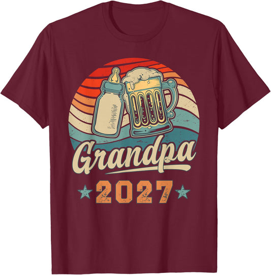 Grandpa 2027 Retro Future Grandpa Baby Reveal T-Shirt - T-Shirt | Maroon