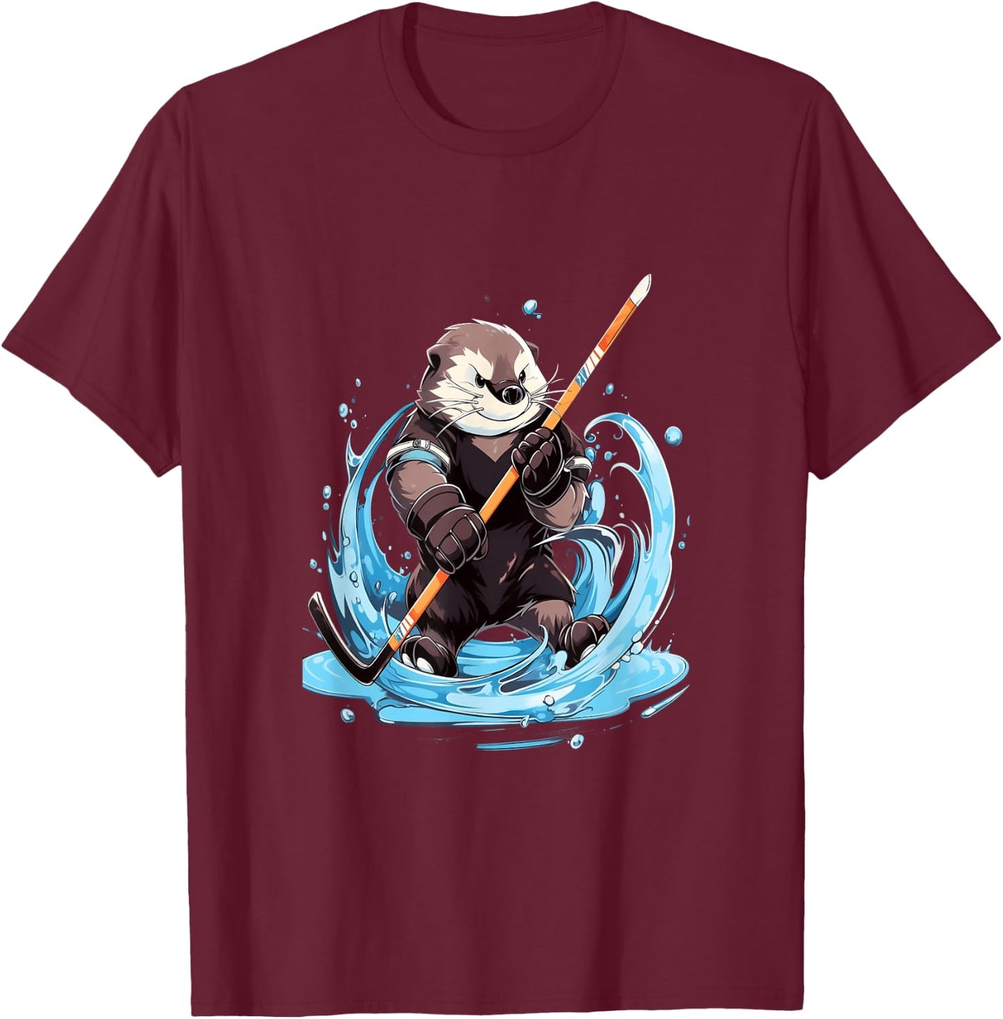 Otter Ice Hockey Player Hockey Stick Goalkeeper T-Shirt - T-Shirt | Maroon