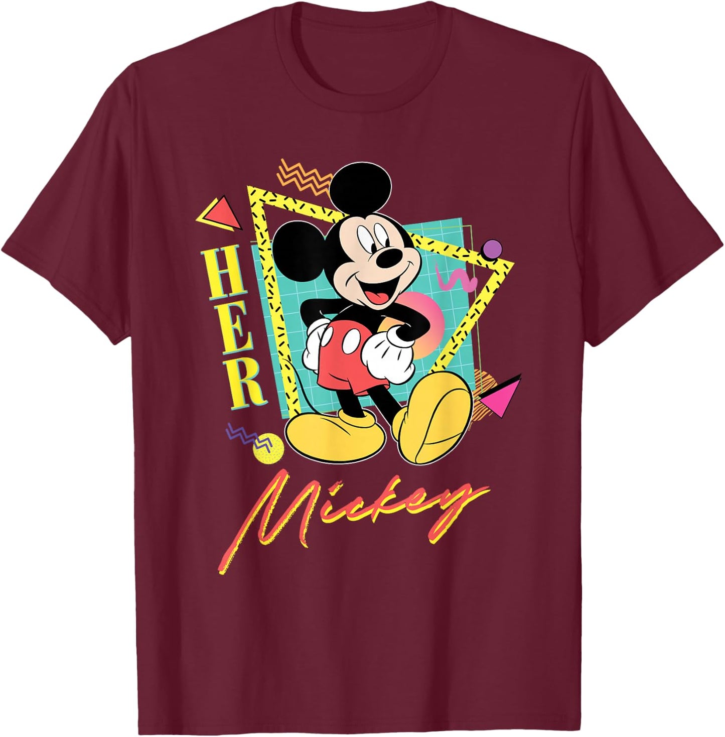 Disney Mickey Mouse Retro '90s Couples Matching Her Mickey T-Shirt - T-Shirt | Maroon