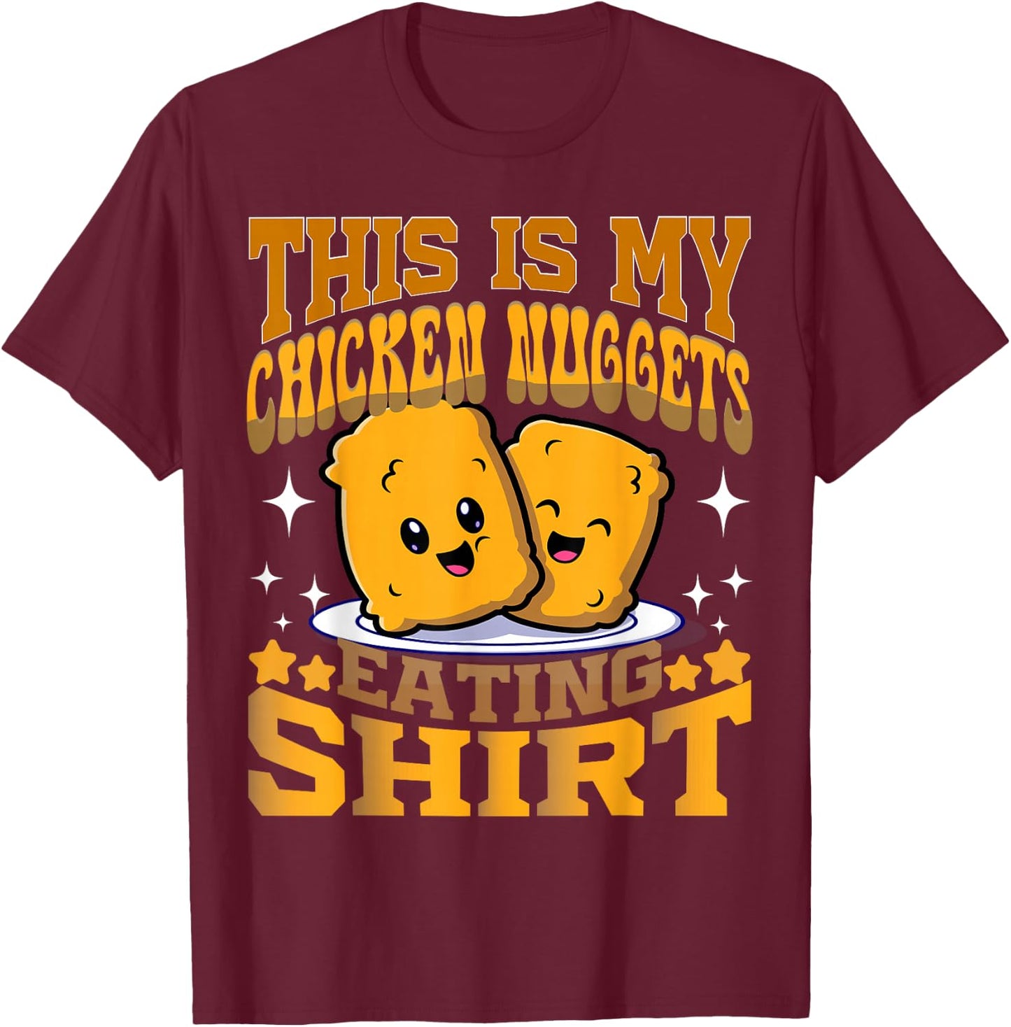Chicken Nuggets Gifts For Kids -Adults & Kids Black Cartoon Fun Chicken Nugget Lovers Fast Food T-Shirt - T-Shirt | Maroon