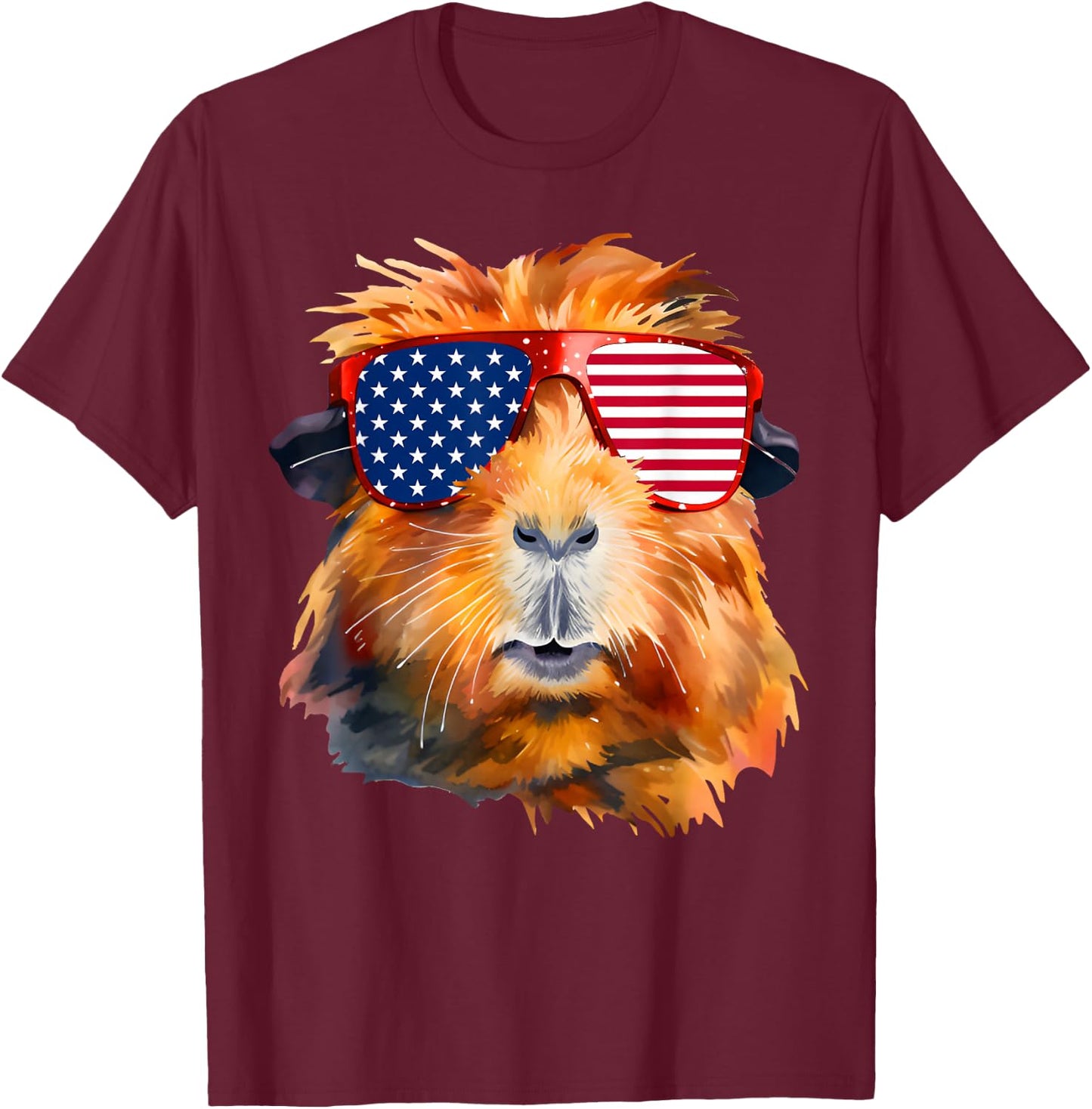 Guinea Pig American Flag Sunglasses Patriotic 4th Of July T-Shirt - T-Shirt | Maroon
