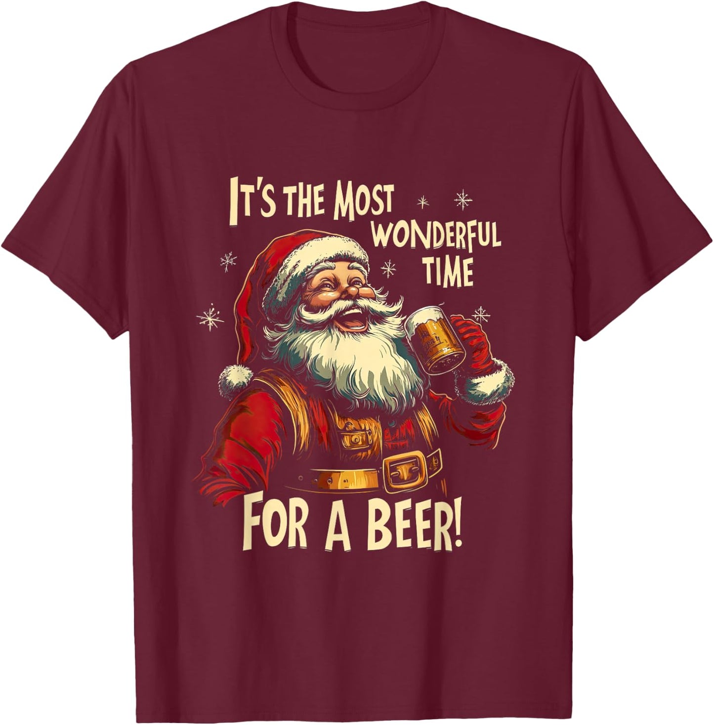 Funny Christmas Beer Drinking Santa Claus T-Shirt - T-Shirt | Maroon