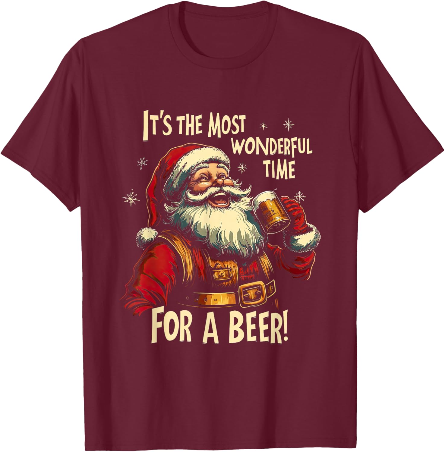 Funny Christmas Beer Drinking Santa Claus T-Shirt - T-Shirt | Maroon