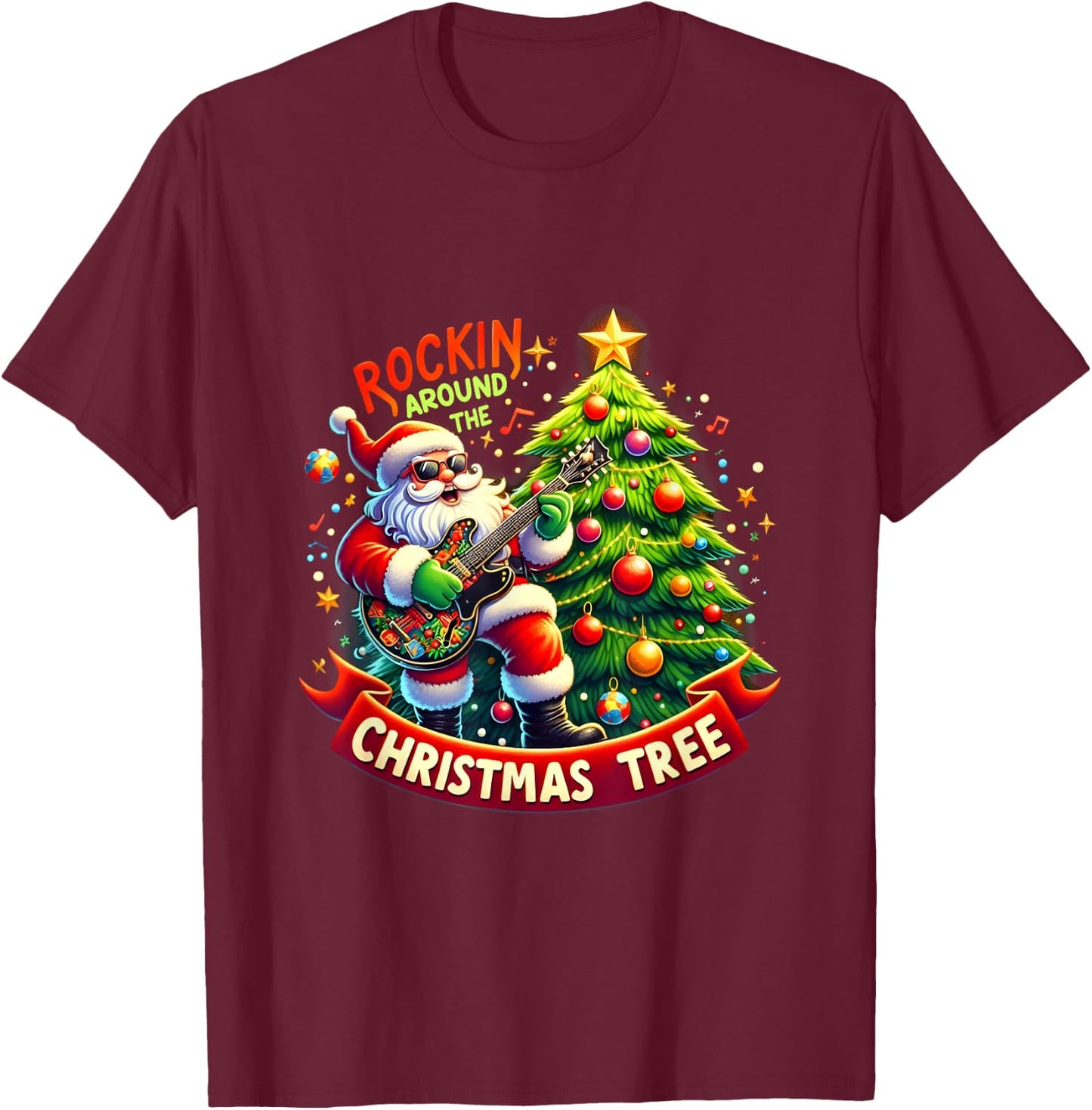 Rockin' Around The Christmas Tree Funny Horses Christmas T-Shirt - T-Shirt | Maroon