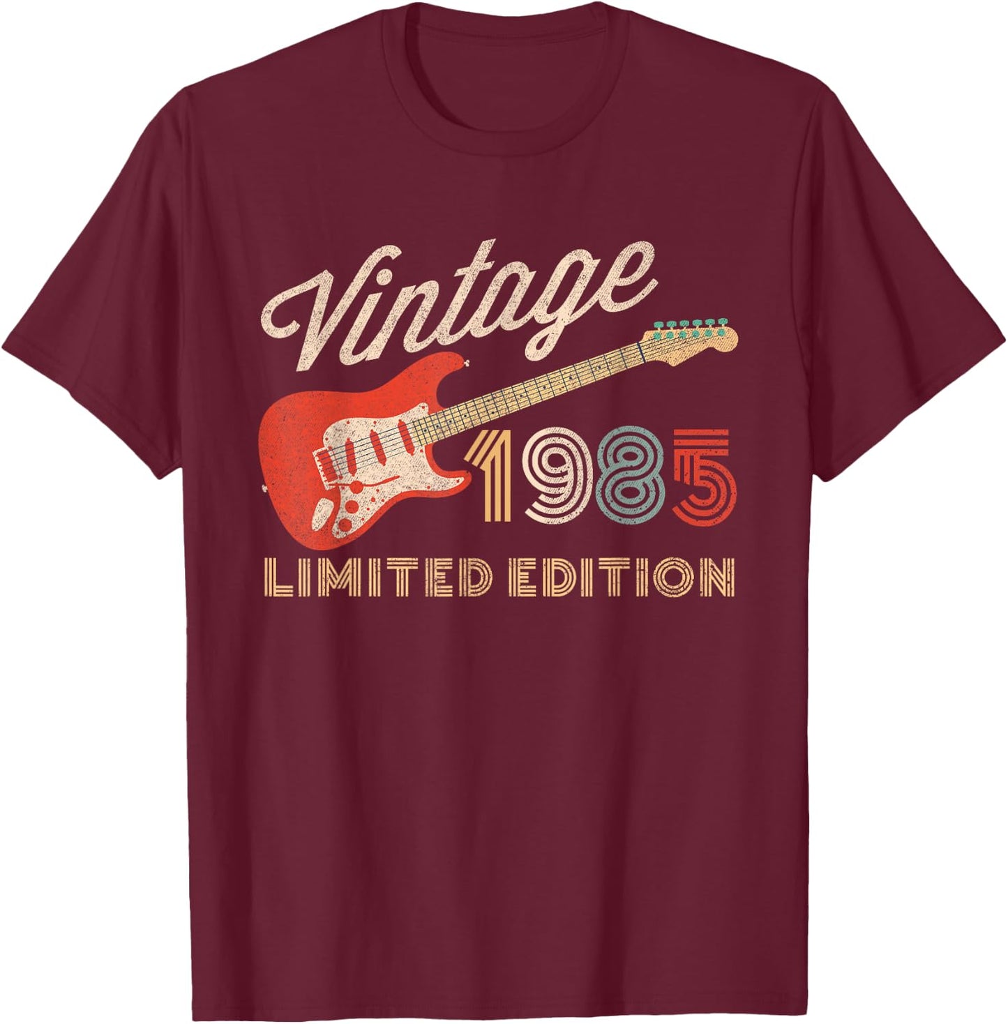 Vintage 1985 Limited Edition Guitar Year Of Birth Birthday T-Shirt - T-Shirt | Maroon