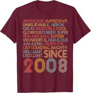 Awesome Since 2008 16th Birthday Born In 2008 16 years old T-Shirt - T-Shirt | Maroon