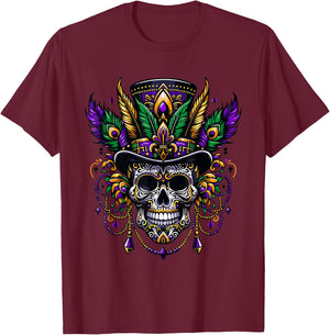 Mardi Gras Skull Top Hat New Orleans Witch Doctor Voodoo T-Shirt - T-Shirt | Maroon