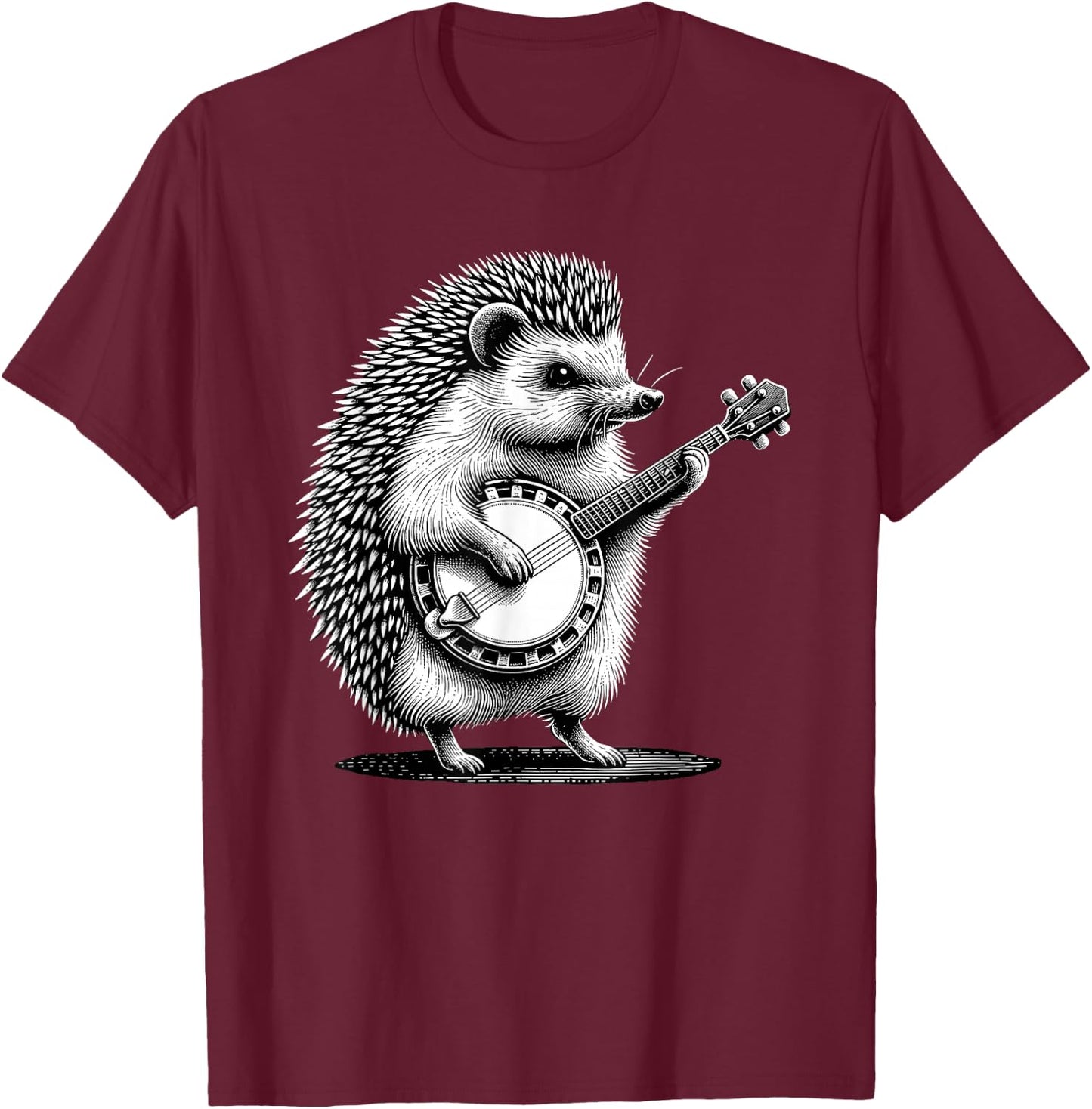 Hedgehog Playing Banjo Marching Band Musician Instrument T-Shirt - T-Shirt | Maroon