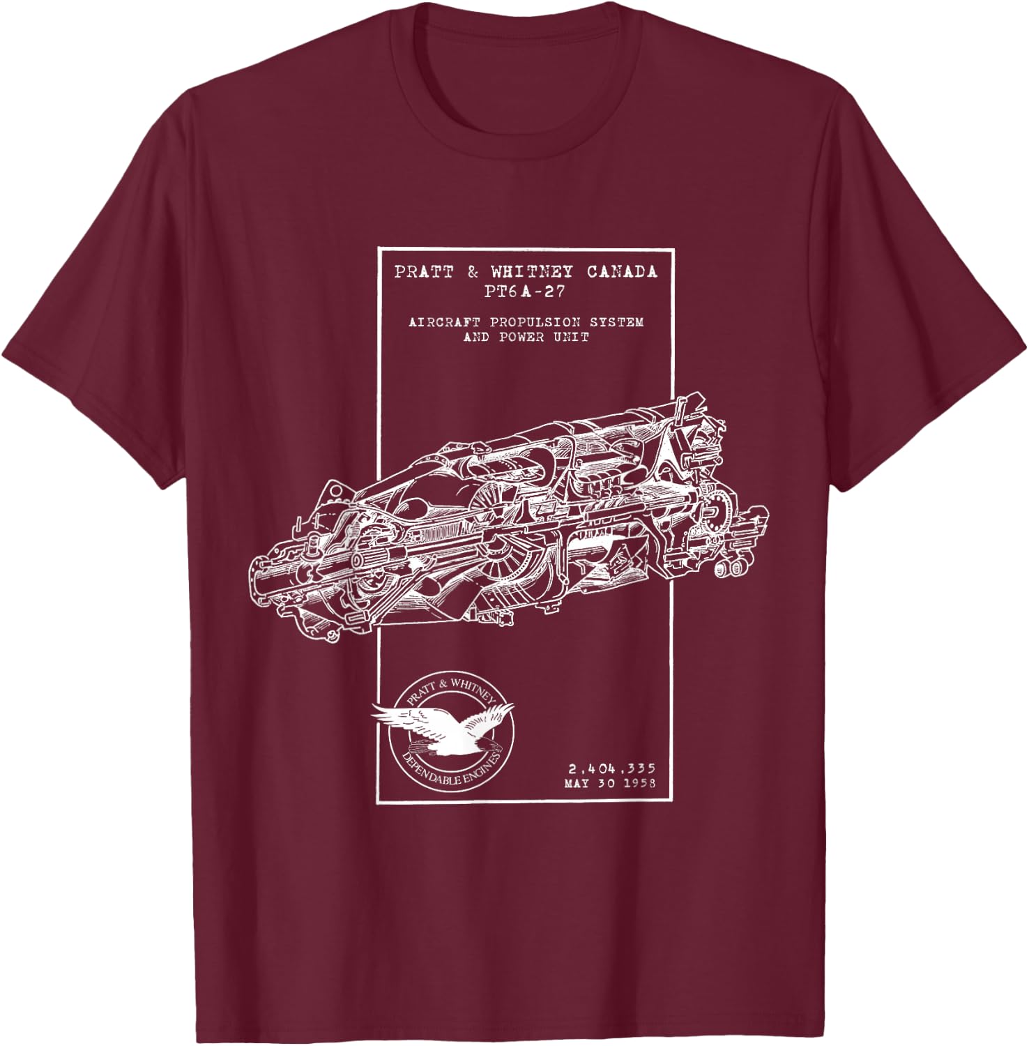 PT6 A 27 Turbine Engine Cross Section T-Shirt - T-Shirt | Maroon