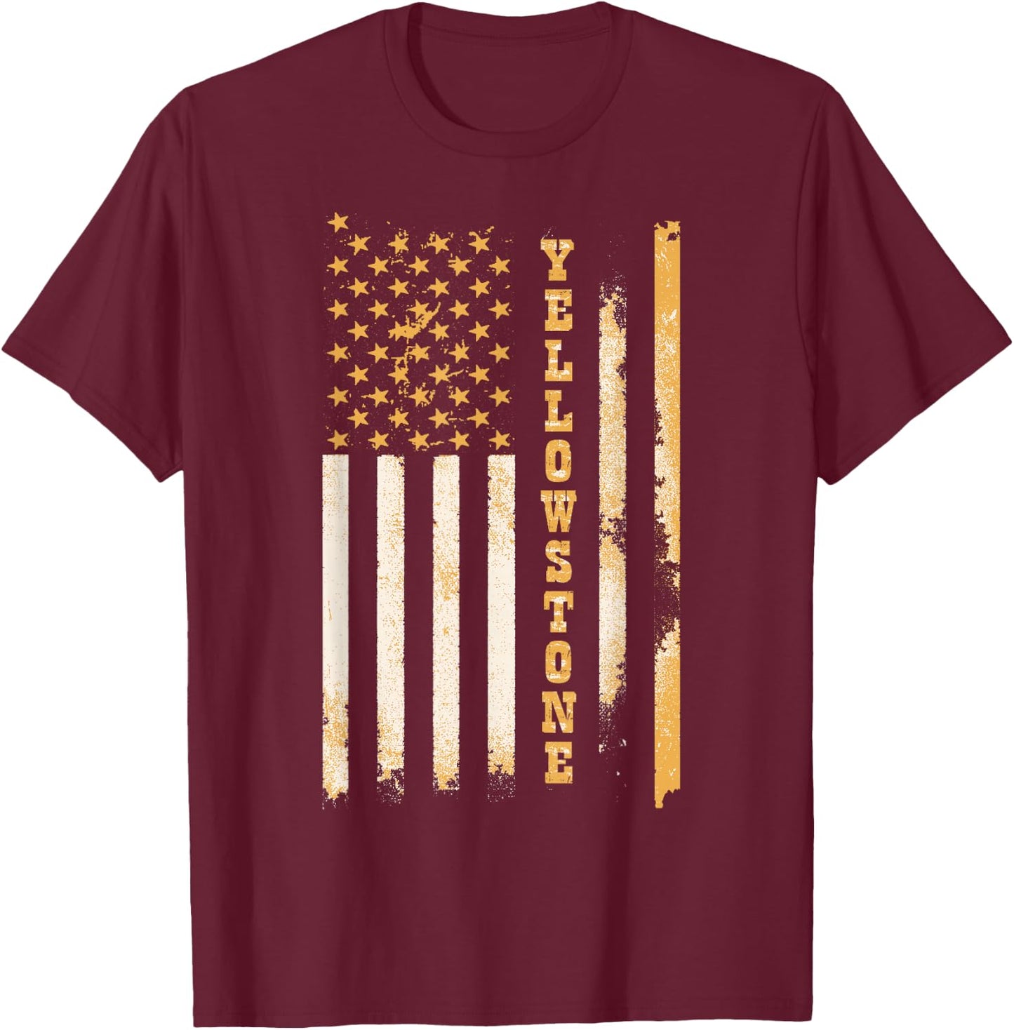 Yellow Stone Classic Fit Black with Flag Design & T-Shirt - T-Shirt | Maroon