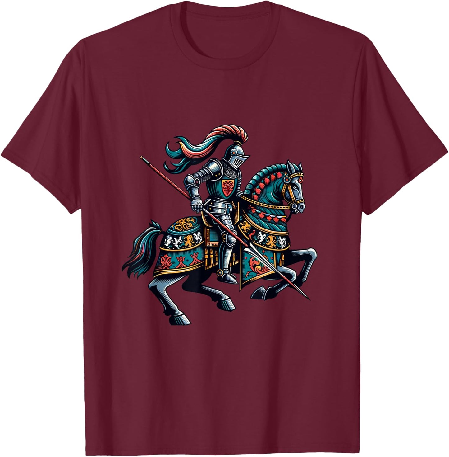 Medieval Knight with Lance - Tjosten , black T-Shirt - T-Shirt | Maroon