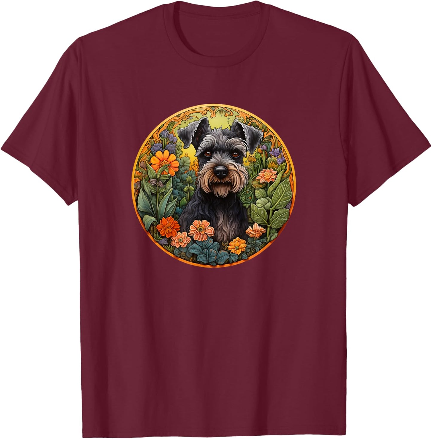 Girls Cute Flowers Floral Miniature Schnauzer Lover T-Shirt - T-Shirt | Maroon
