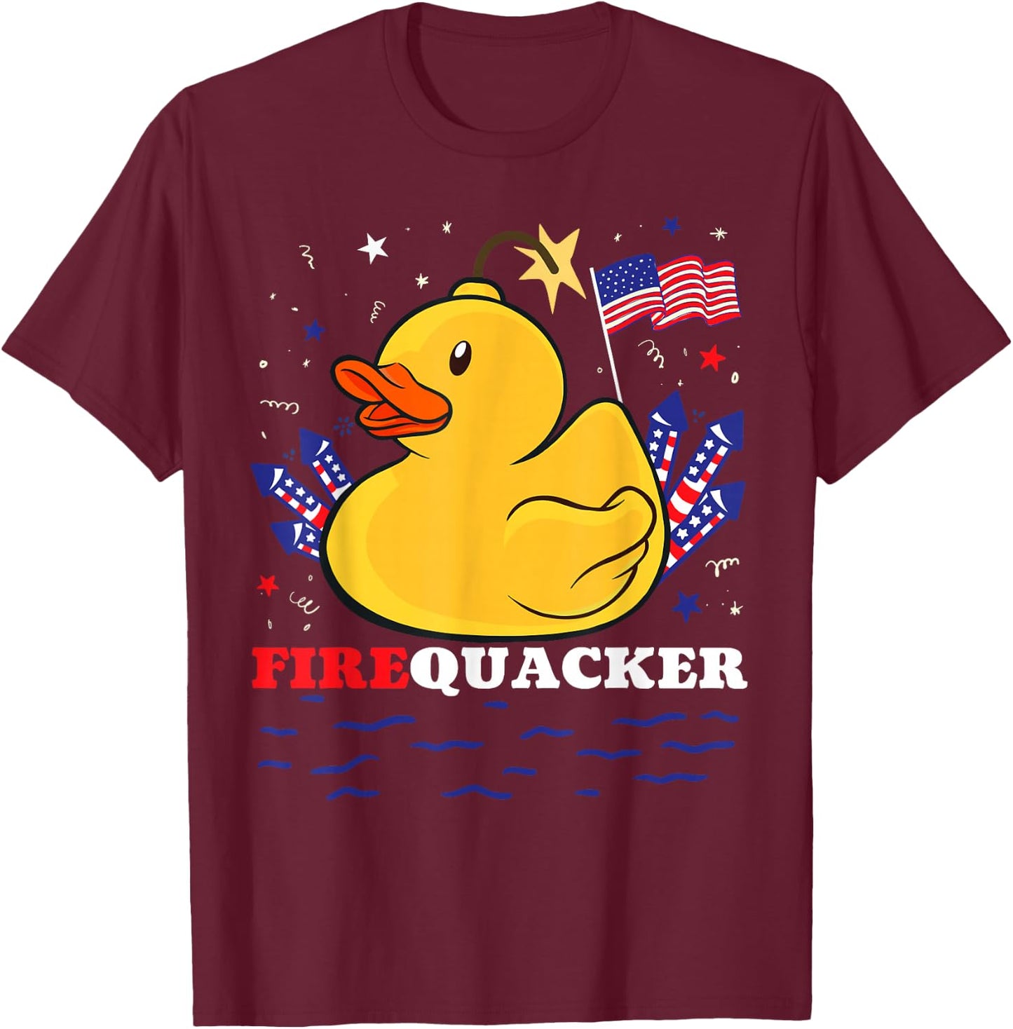 Firecracker Duck 4th of July Patriotic Day USA Flag Funny T-Shirt - T-Shirt | Maroon