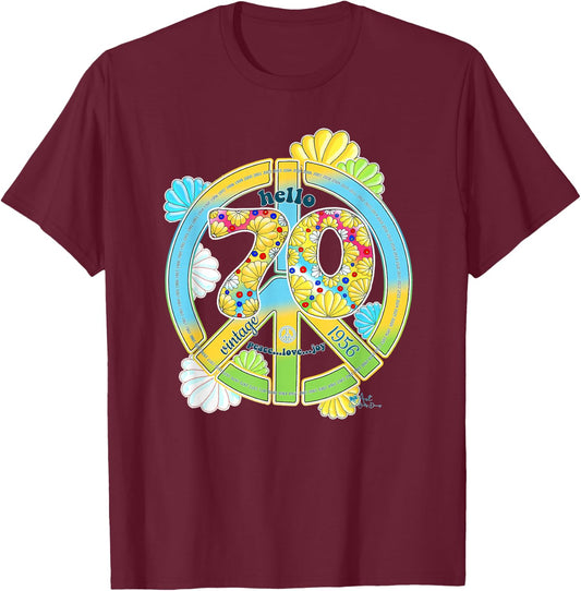 Born in 1956 Colorful Flower Power Retro Number Art T-Shirt - T-Shirt | Maroon