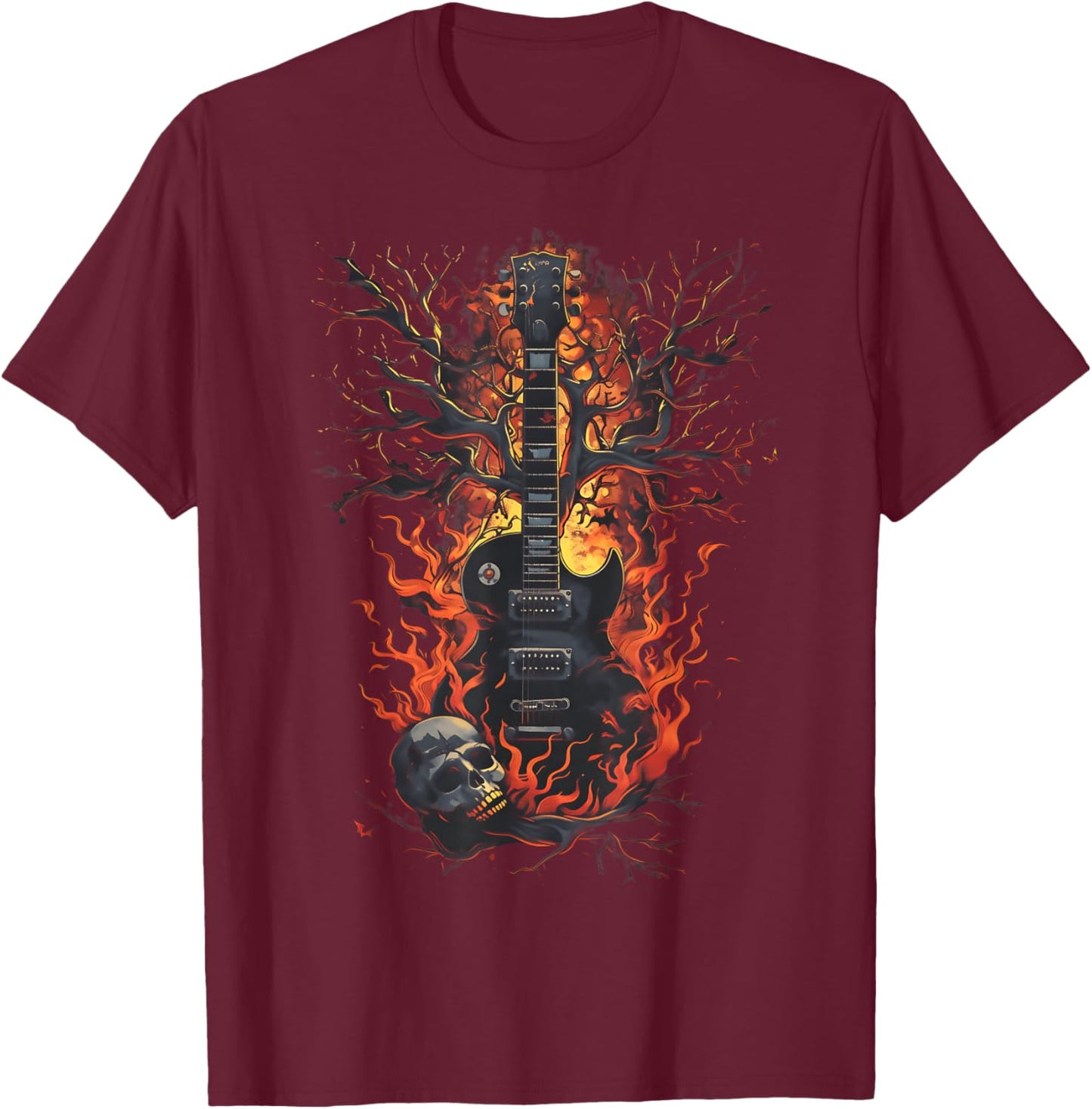 Guitare électrique groupe de musiciens en metal crâne et T-Shirt - T-Shirt | Maroon