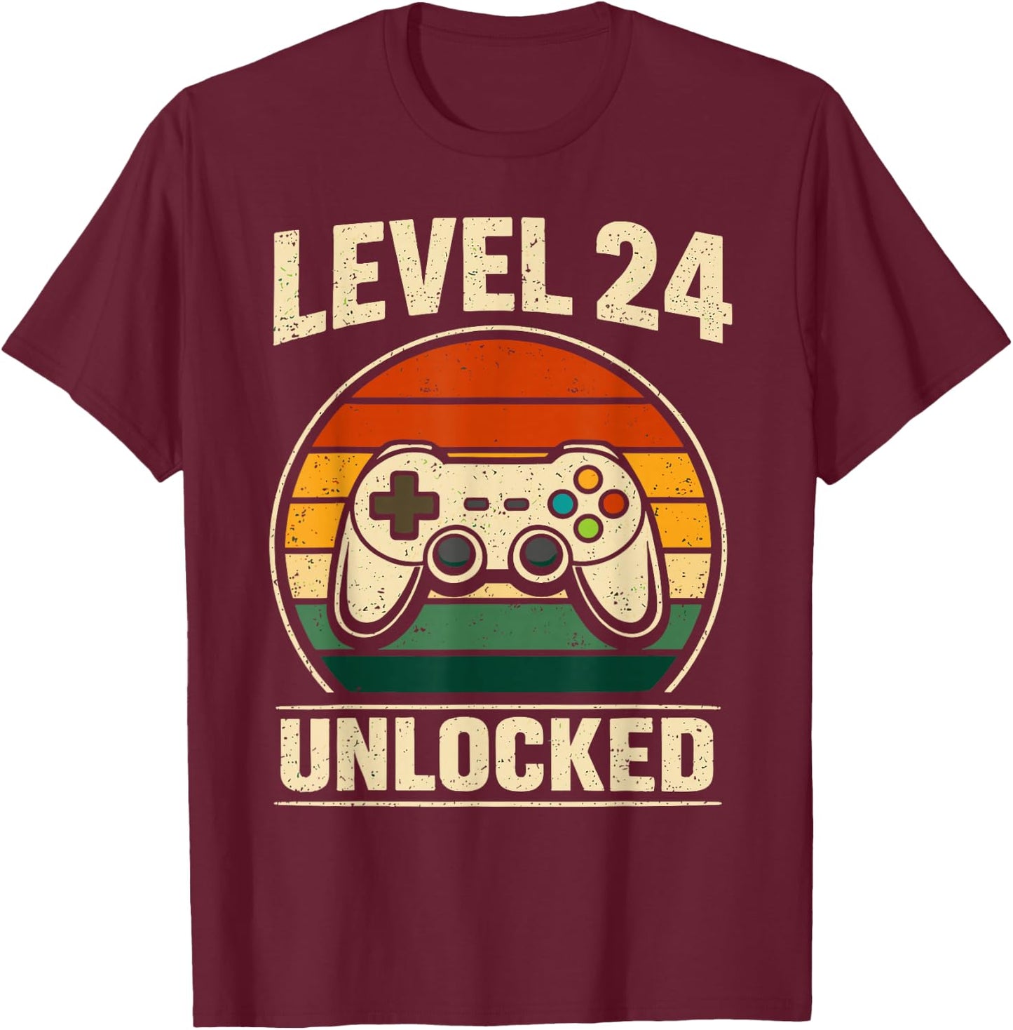 24th Birthday Level 24 Unlocked Gamer Gaming 24 Birthday T-Shirt - T-Shirt | Maroon