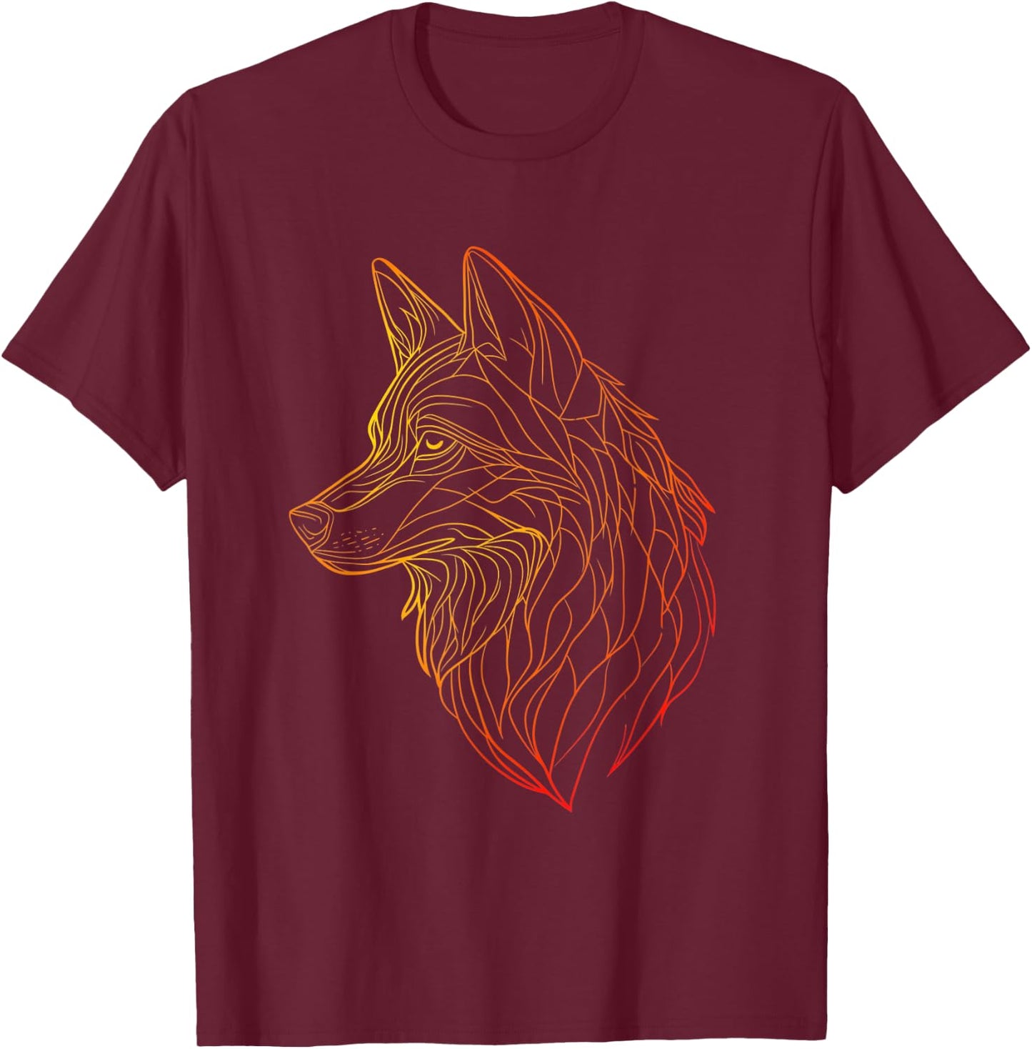 Wolf Gradient Line – Minimalist Animal Art Tribal Spirit T-Shirt - T-Shirt | Maroon