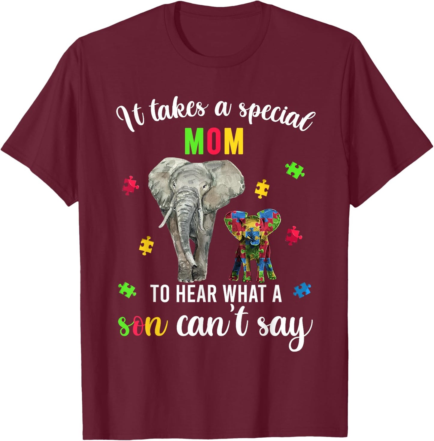 Autism Awareness Family Support Shirts, Autism Mom Elephants T-Shirt - T-Shirt | Maroon