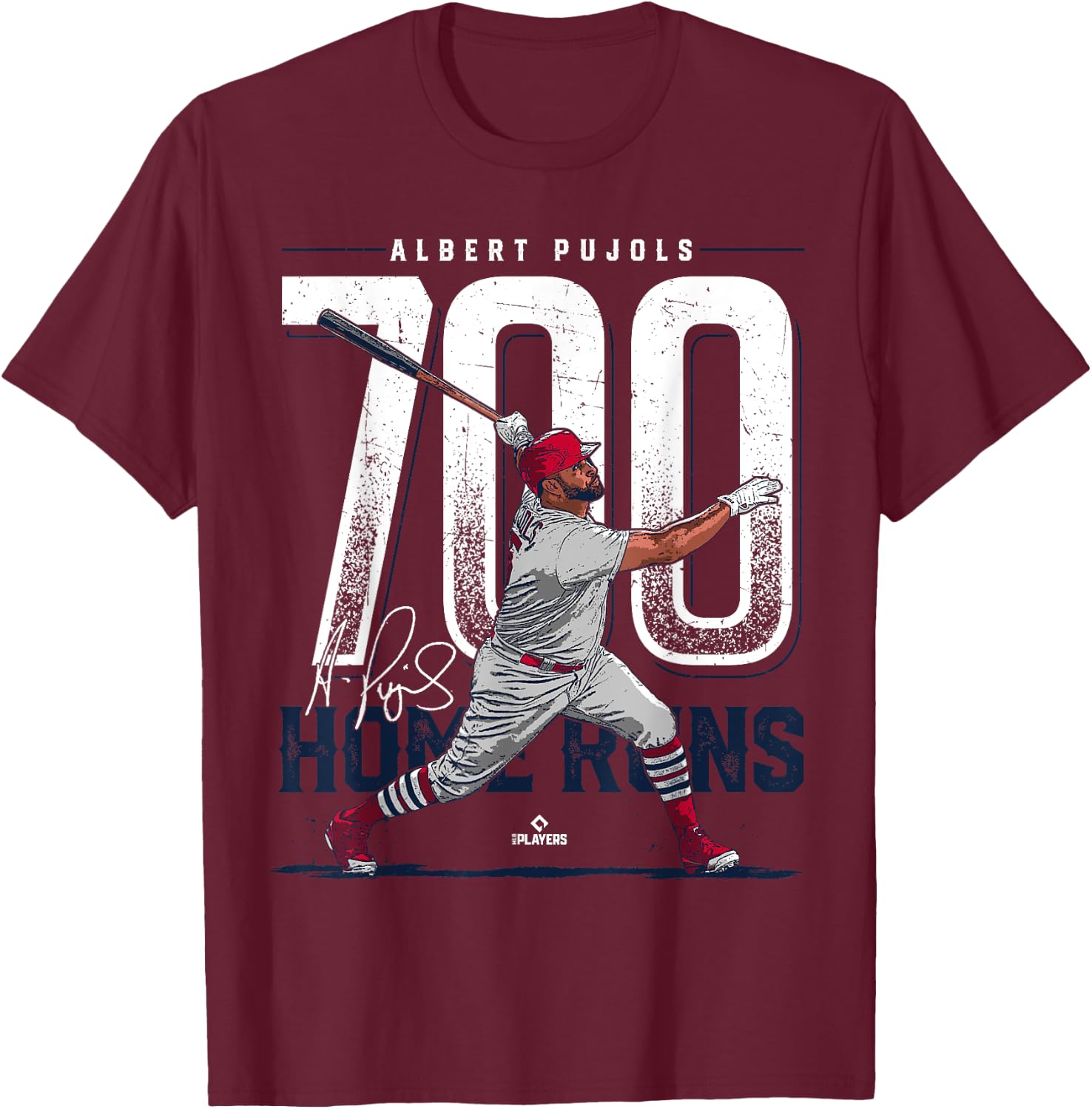 BallPark MVP Albert Pujols 700 Home Runs St Louis MLBPA -Adults & Youth Black Cotton Short Sleeve T-Shirt - T-Shirt | Maroon