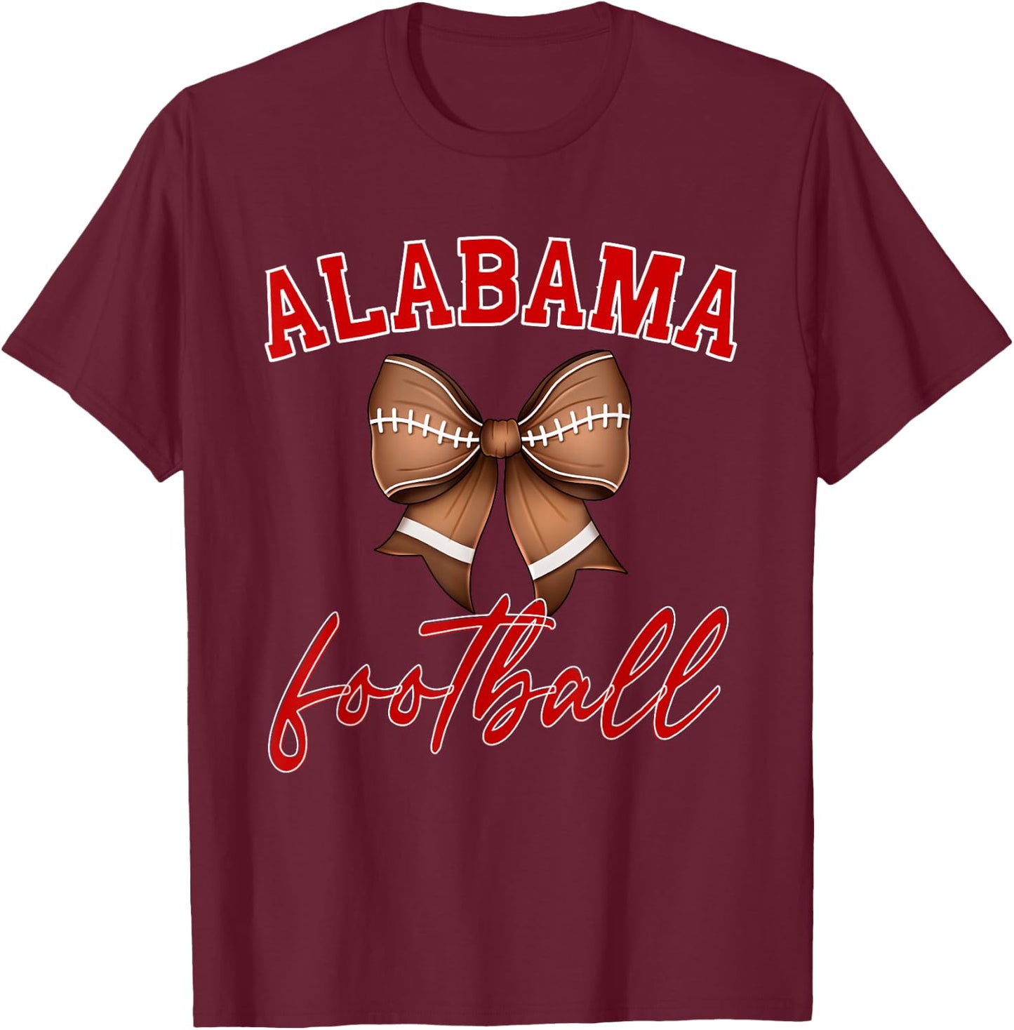 Alabama Football Pretty Coquette Style Bow T-Shirt - T-Shirt | Maroon