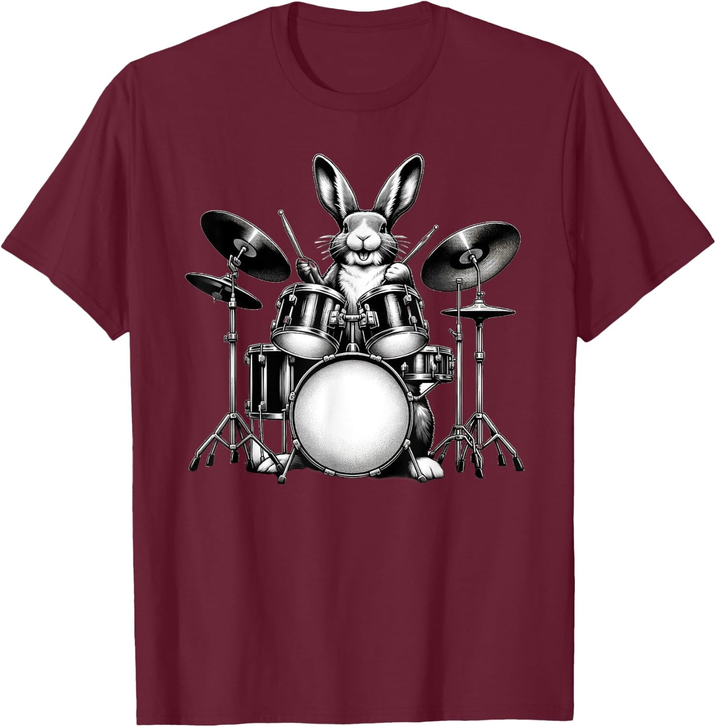 Cute Rabbit Bunny Playing Drums Rabbits Drummer Music T-Shirt - T-Shirt | Maroon