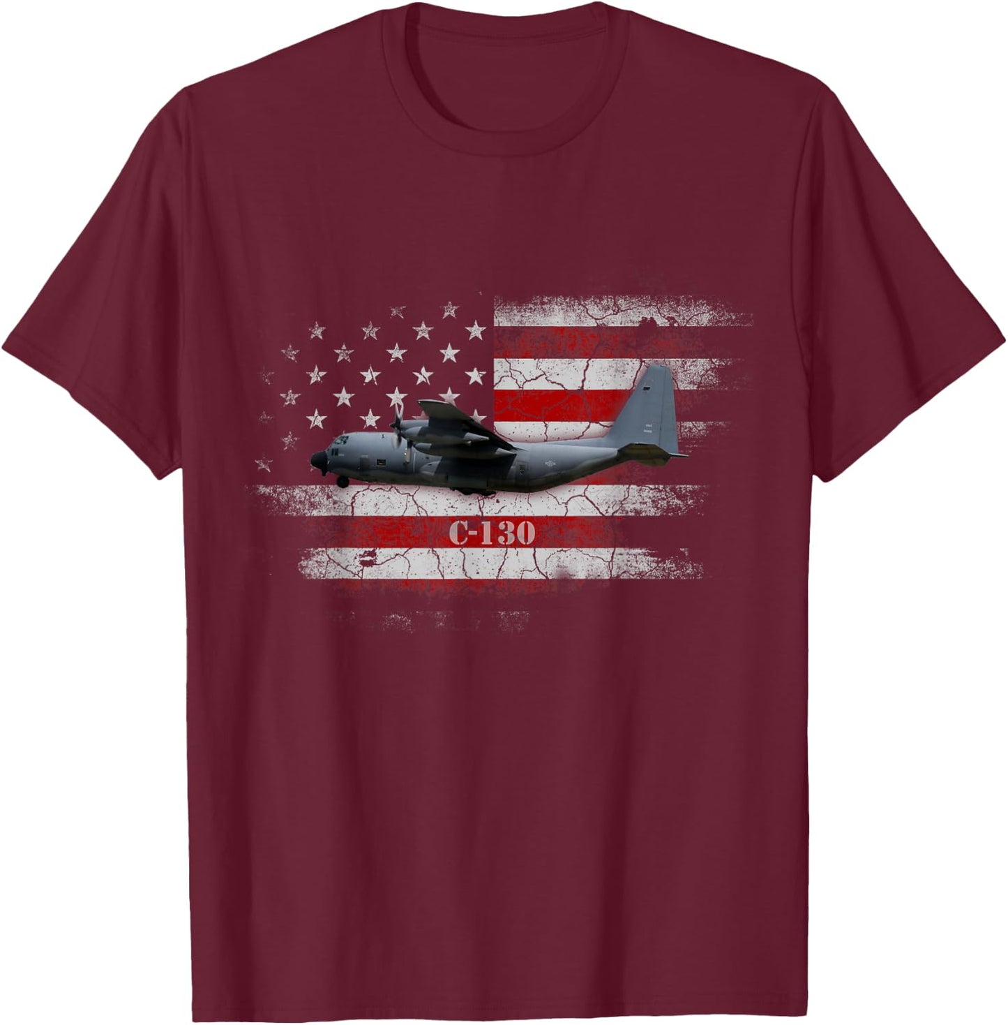 C-130 - Combat Air Force Veteran Veterans Day Gift T-Shirt - T-Shirt | Maroon