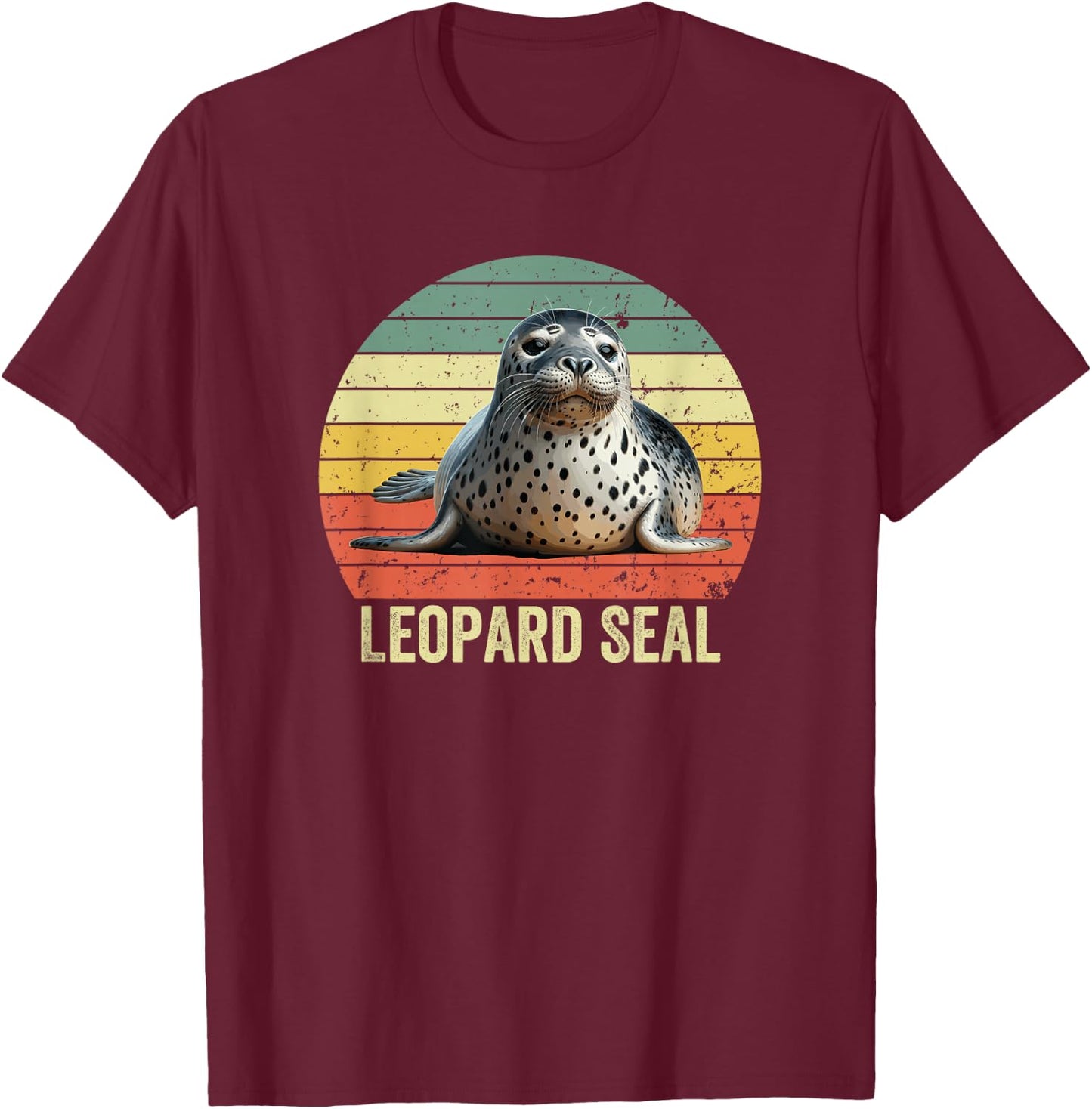 Leopard Seal on Vintage Sunset, Leopard Seal T-Shirt - T-Shirt | Maroon