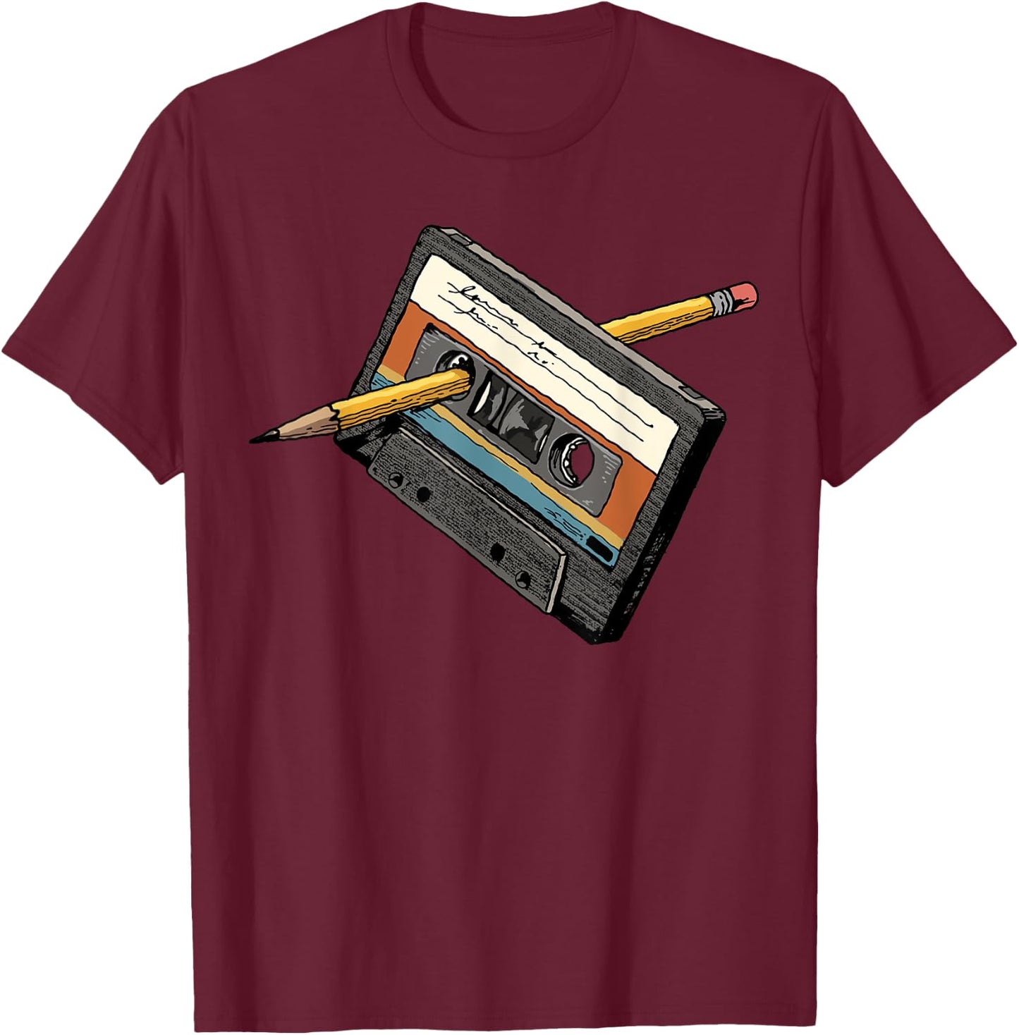 Rewind 80s Shirt Funny Rewind Cassette Pencil Vintage T-Shirt - T-Shirt | Maroon