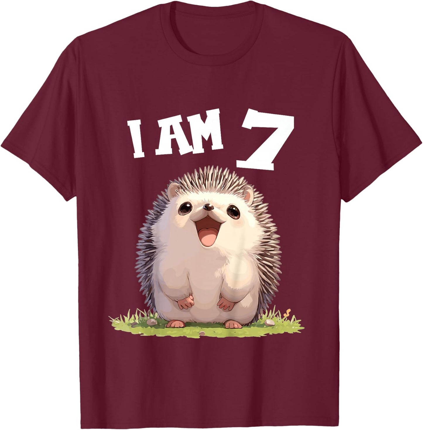 7 Years old 7 birthday Hedgehogs Boy Girl Hedgehog T-Shirt - T-Shirt | Maroon