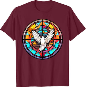 Heiliger Geist Taube Lob Jesus Heiliger Geist in Buntglas T-Shirt - T-Shirt | Maroon